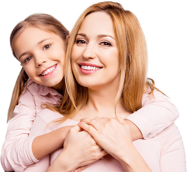 Smiling mother and daughter