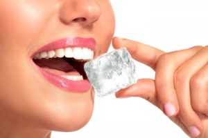 woman about to chew on ice