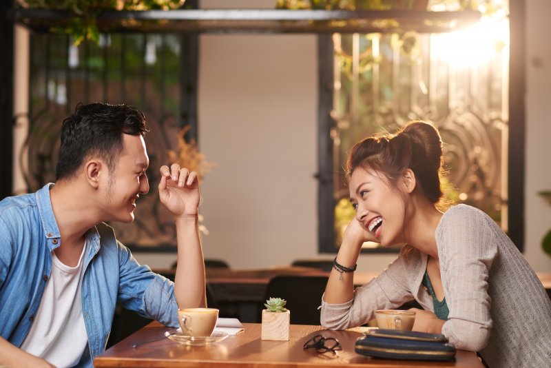 Couple with good oral health celebrating Valentine's Day